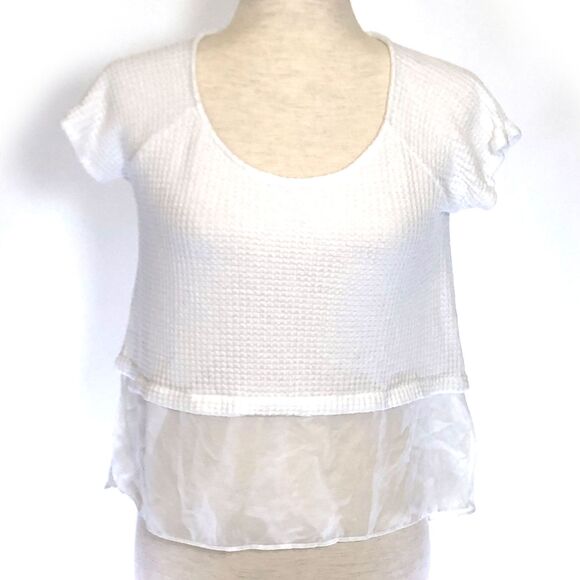 Paper Crane White Sheer Knit High Low Cropped Top - Picture 1 of 5